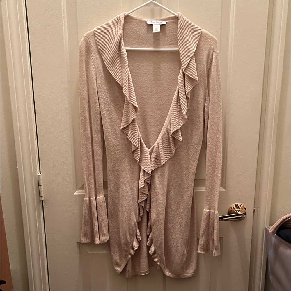 White House Black Market Ruffled Cream Cardigan